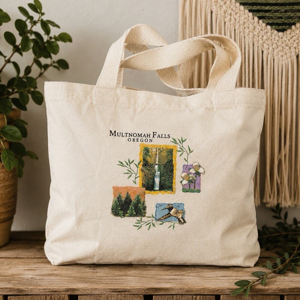 Gorpcore Falls Oregon Canvas Tote Bag Reusable Eco Market Travel Souvenir Gift